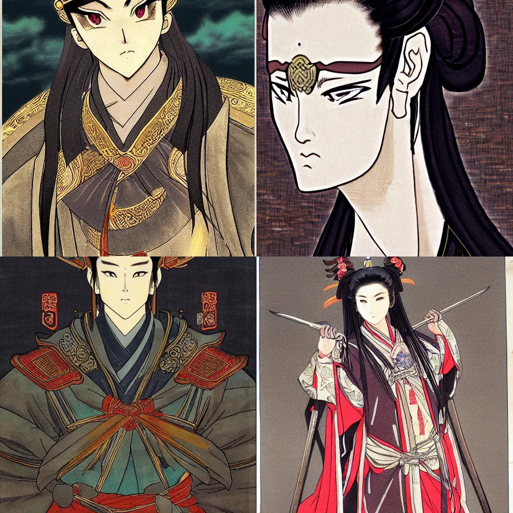 Prompt: shi huangdi anime style, epic, detailed, facial symmetry, god emperor