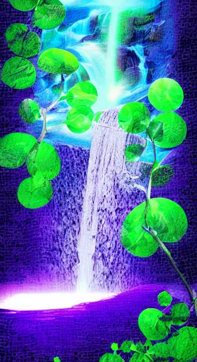 Image similar to purple planet with waterfall pixel artwork, digital art, award winning