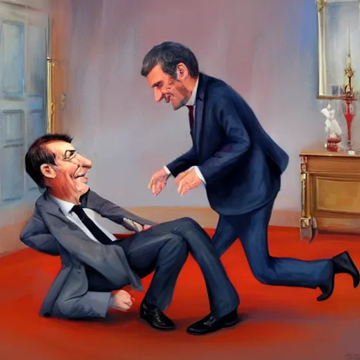 Prompt: jean luc melenchon is spanking emmanuel macron, by esao andrews