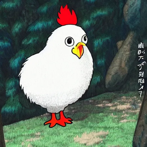 Image similar to very wise chicken by studio ghibli and bob ross