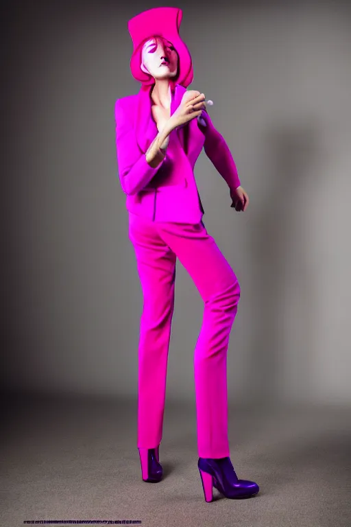 Prompt: realistic photoshooting for trouser suit for a rave, bright colors, vhs colour photography, photo for a magazine, photo for a store, fashion photography, Vogue,, cinematic, high detail, 8k, dynamic pose,Smooth skin, perfect face, 80mm lens, 1.2 aperture, close up, cinematic light, very detailed, cover magazine