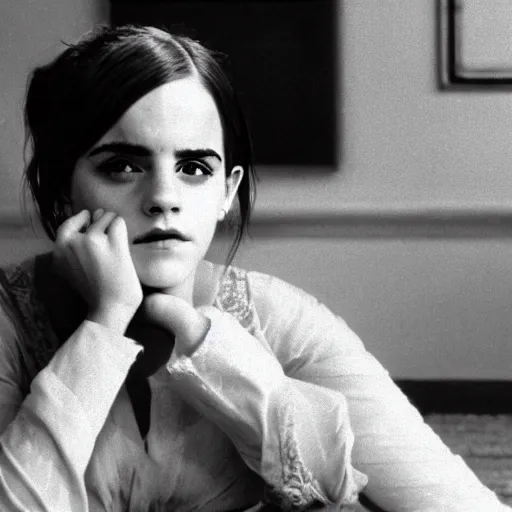 Image similar to A still of Emma Watson in a Buster Keaton movie