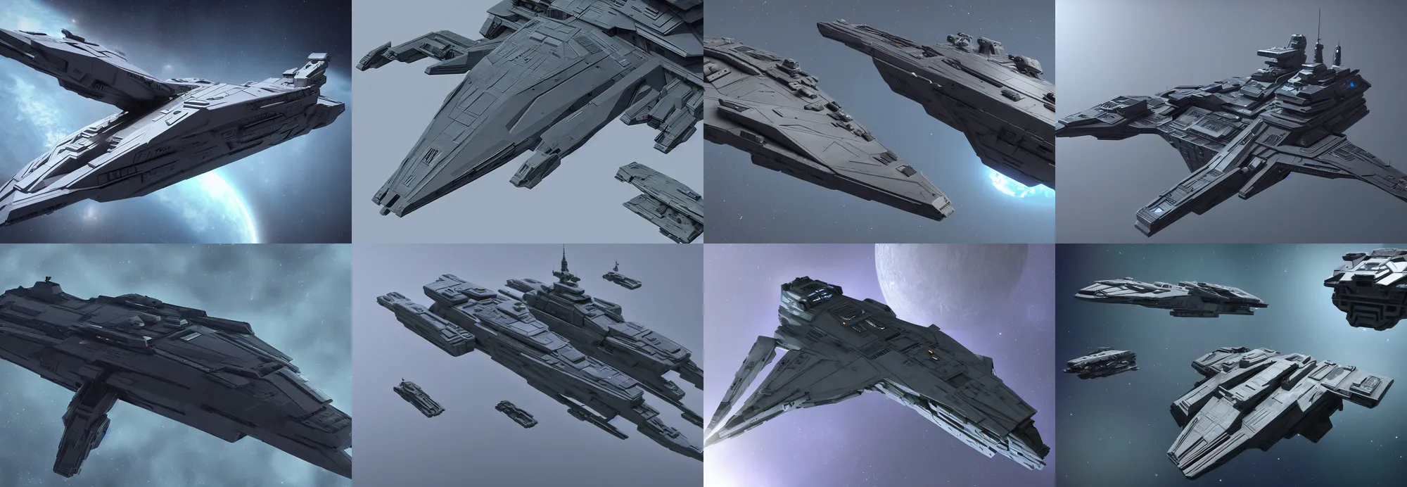 Prompt: a spaceship cruiser battleship inspired by sulaco, star destroyer, ilm, beeple, star citizen