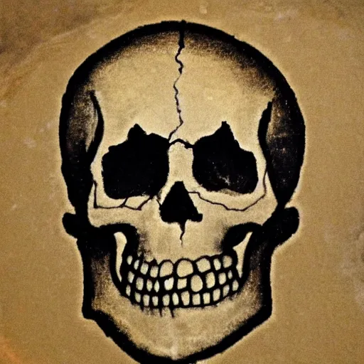 Prompt: cave painting of a skull, very grainy