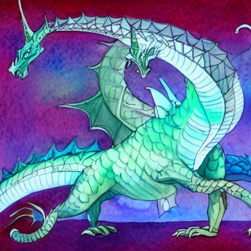 Prompt: mystical pastel dragon, watercolor, fantasy concept art