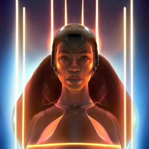 Image similar to symmetry!! solid cube of light, hard edges, product render retro - futuristic poster scifi, lasers and circuits, brown skin prince, intricate, elegant, highly detailed, digital painting, artstation, concept art, smooth, sharp focus, illustration, dreamlike, art by artgerm