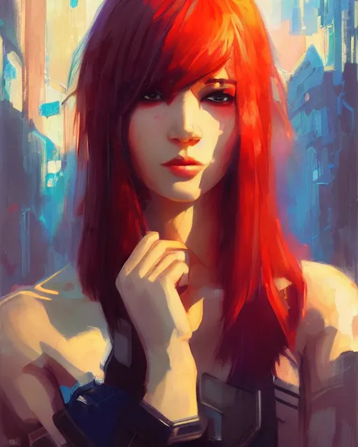 Prompt: half - robot woman with cute - fine - face, pretty face, multicolored hair, realistic shaded perfect face, fine details by realistic shaded lighting poster by ilya kuvshinov katsuhiro otomo, magali villeneuve, artgerm, jeremy lipkin and michael garmash and rob rey