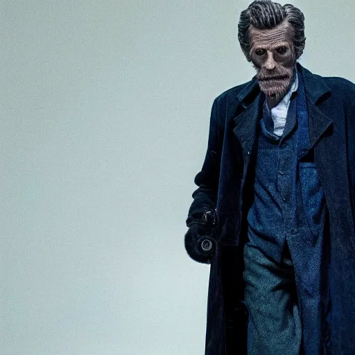 Prompt: willem dafoe as a rough dirty old man with a scruffy beard in a dark blue trenchcoat as the new doctor who, cinematic, volumetric lighting, f 8 aperture, cinematic eastman 5 3 8 4 film, photorealistic