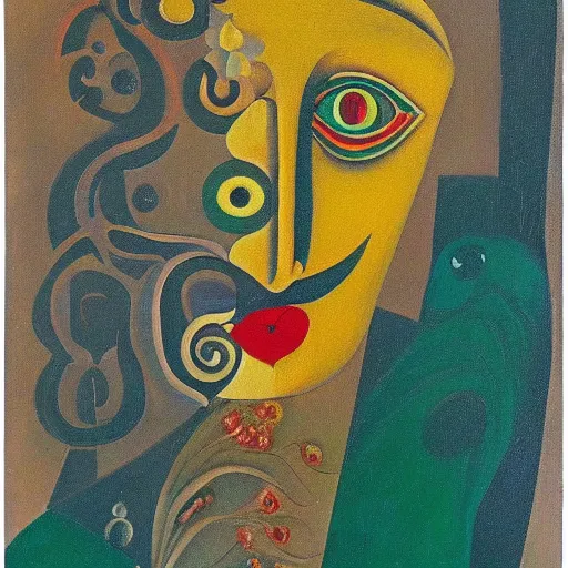 Image similar to floral face portrait by leonetto cappiello and wojciech siudmak and ernst fuchs, anni albers, oil on canvas