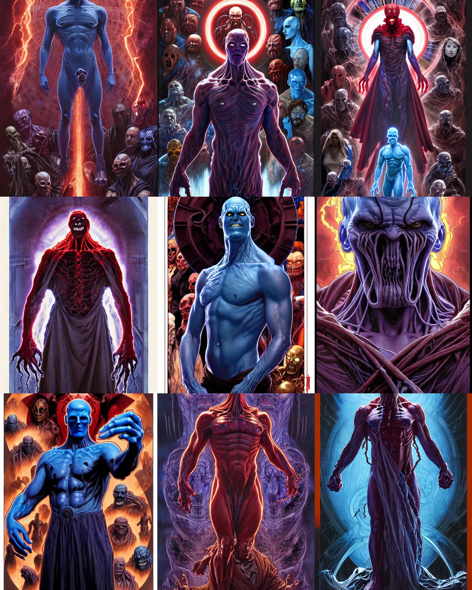 Prompt: the platonic ideal of marvel cinematic universe of cletus kasady ultimate carnage thanos dementor doctor manhattan chtulu nazgul, detailed, intricate, hyperrealism, intense, scary, decay, dmt, art by brock hofer and artgerm and greg rutkowski and alphonse mucha