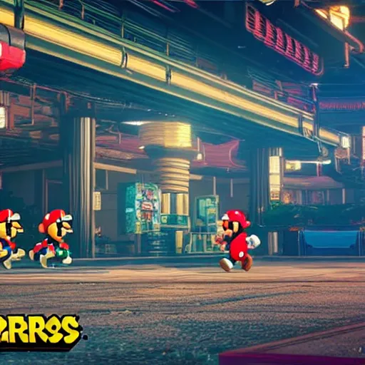 Image similar to super mario brothers in cyberpunk 2 0 7 7 unreal engine 5 8 k