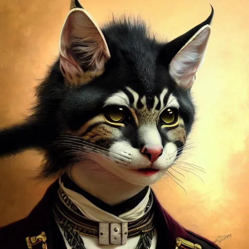 Image similar to portrait painting of a punk tabaxi bard with tuxedo fur, ultra realistic, concept art, intricate details, eerie, highly detailed, photorealistic, octane render, 8 k, unreal engine. art by artgerm and greg rutkowski and charlie bowater and magali villeneuve and alphonse mucha