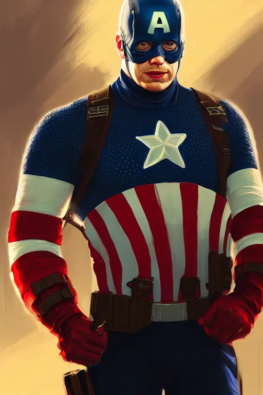 Image similar to Boris Johnson as Captain America, realistic portrait, symmetrical, highly detailed, digital painting, artstation, concept art, smooth, sharp focus, illustration, cinematic lighting, art by artgerm and greg rutkowski and alphonse mucha