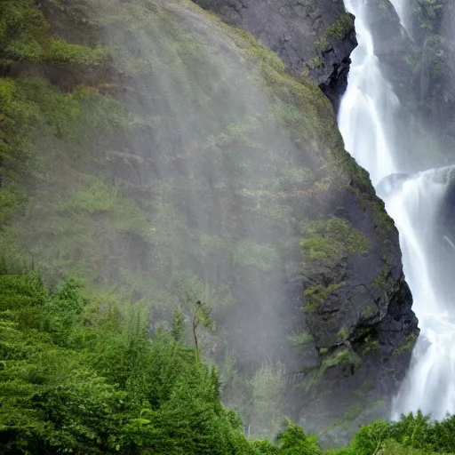 Image similar to a waterfall that flows up into a cloud