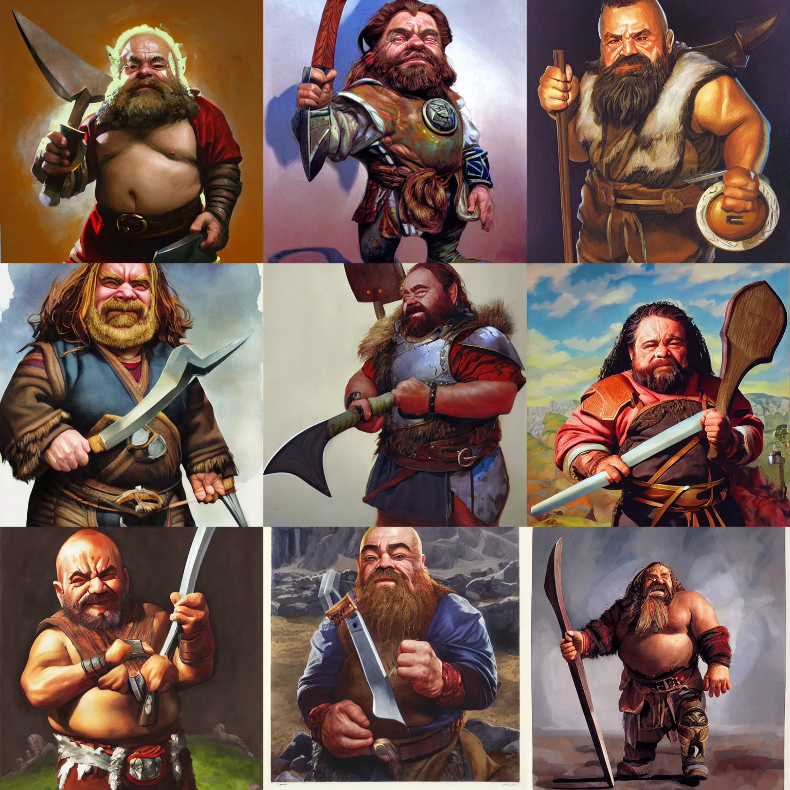 Prompt: Portrait of a dwarf warrior, holding an axe and drinking coffee, by Alex Ross