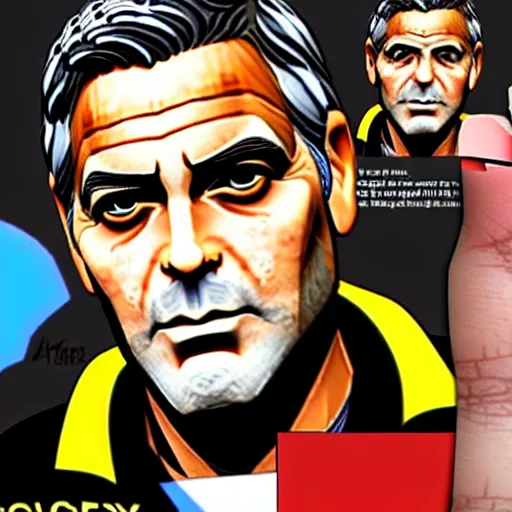 Image similar to george clooney in gta v illustrated by stephen bliss