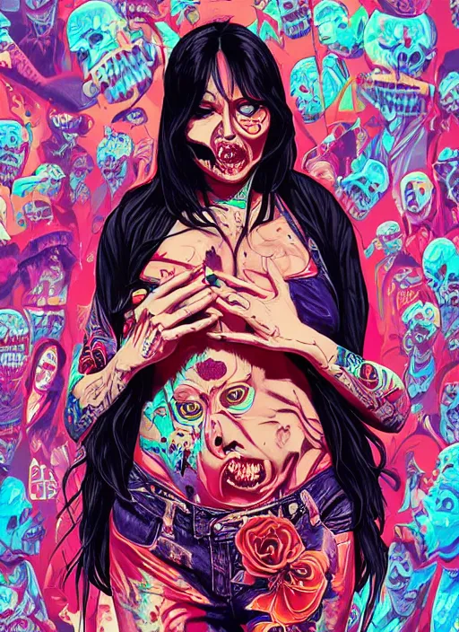 Image similar to zombie full body latina hiphop streetwear drip, tristan eaton, victo ngai, artgerm, rhads, ross draws