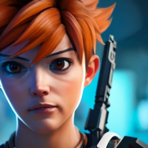 Image similar to realistic still of tracer, amazing details 8 k beautiful