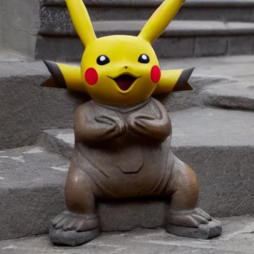 Image similar to a statue of Pikachu from Aztec temple,