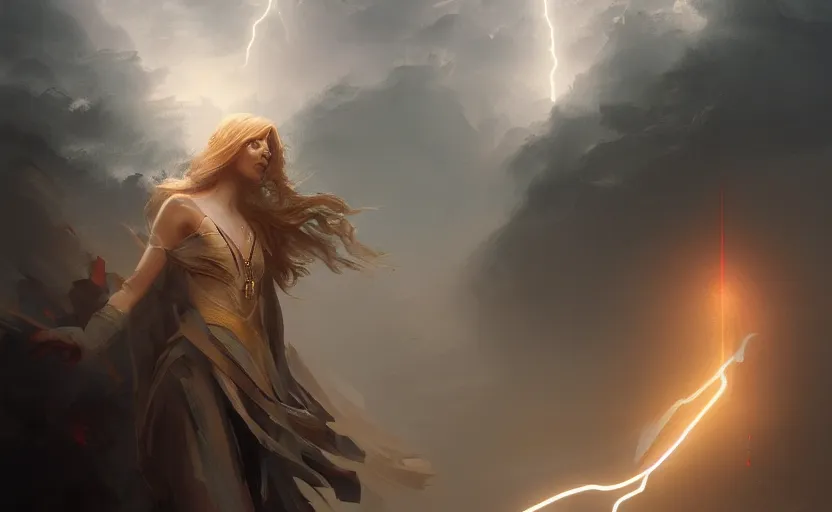 Image similar to The revenge of the lightning goddess, elegant, volumetric lighting, digital painting, highly detailed, artstation, sharp focus, illustration, concept art, ruan jia, steve mccurry