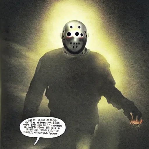 Image similar to jason voorhees being abducted by a flying saucer ufo