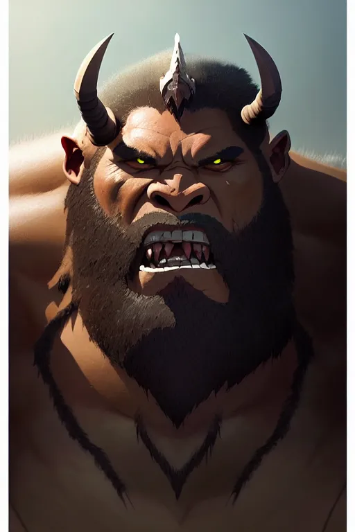 Image similar to orc barbarian male, finely detailed perfect face, exquisite details, earth magic, mid view, design on a white background, by studio muti, greg rutkowski makoto shinkai takashi takeuchi studio ghibli