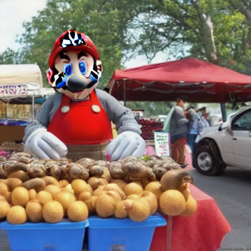 Image similar to mario selling mushrooms in a farmers market