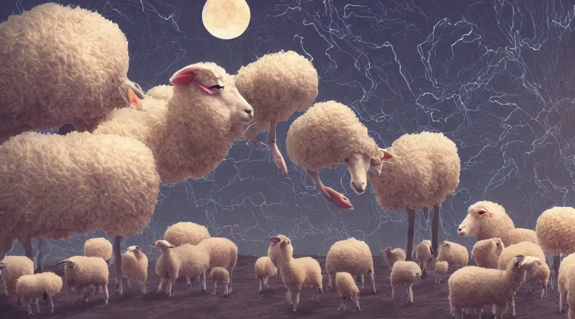 Image similar to do the androids dreams with electric sheeps, digital art, illustration style