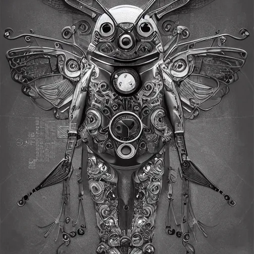 Prompt: very technical and detailed robot hummingbird, Center Frame, intricate details, ultra-detailed, baroque style, illustration, desaturated, concept art