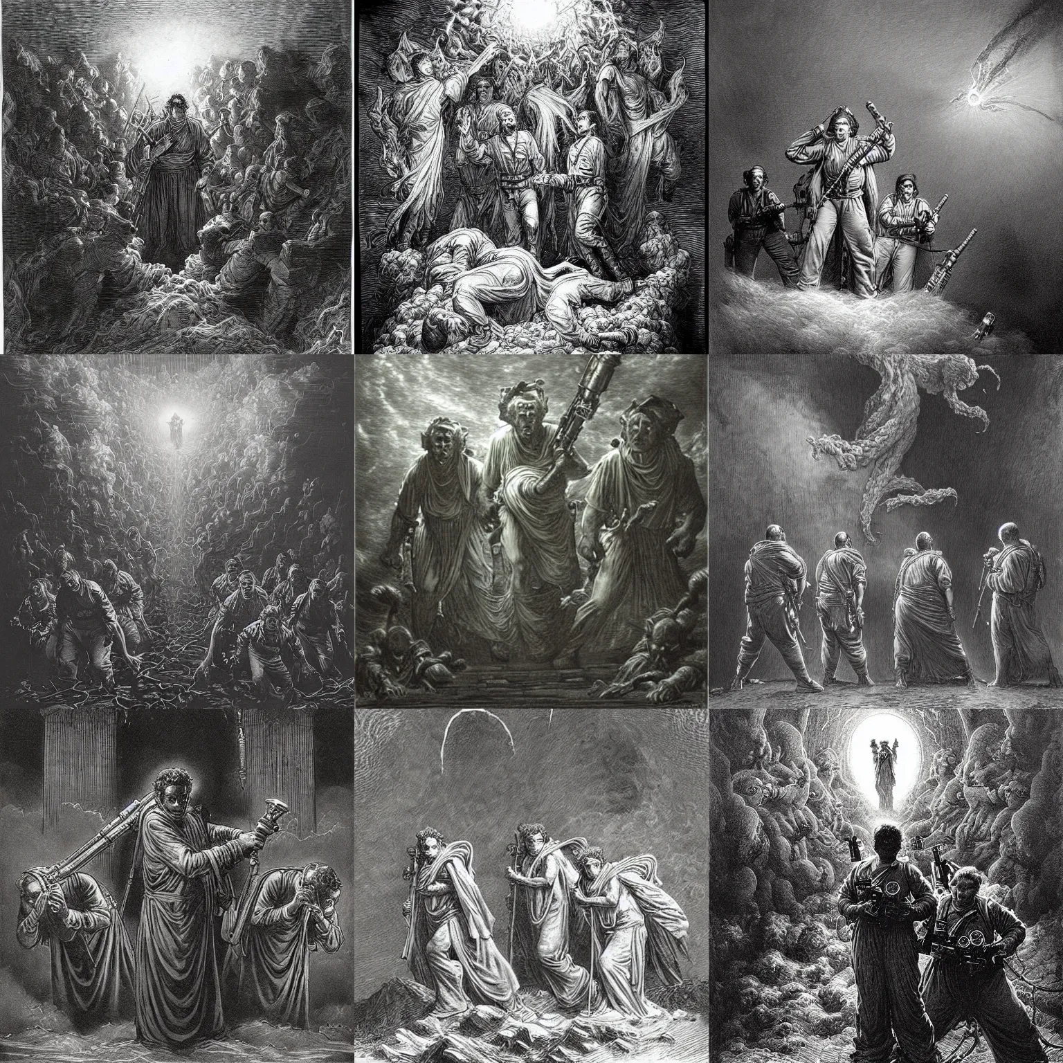 Prompt: the ghostbusters by gustave dore