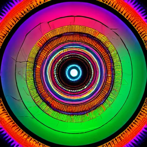 Image similar to cyberpunk neon colored blackhole mandala eye art