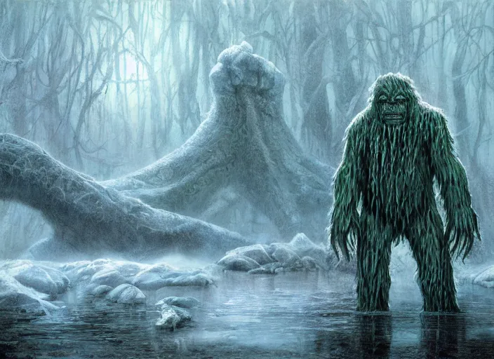 Prompt: Swamp monster of ice, fantasy digital art by John Howe