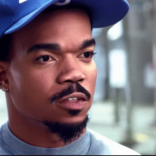 Image similar to a cinematic film still of Chance The Rapper starring in Blue Streak (1999), shallow depth of field