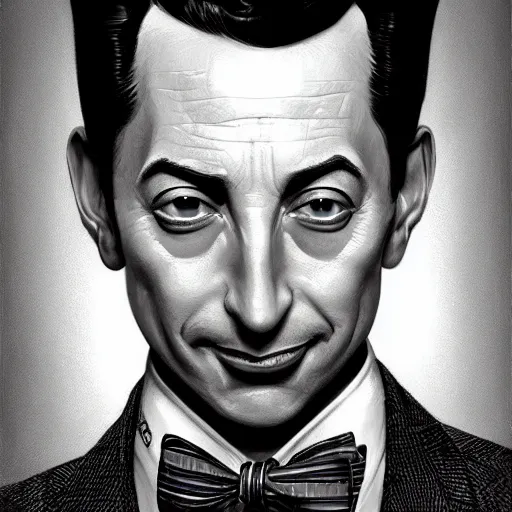 Image similar to portrait of Pee Wee Herman, elegant, intricate, headshot, highly detailed, digital painting, artstation, concept art, sharp focus, illustration, art by artgerm and greg rutkowski and alphonse mucha