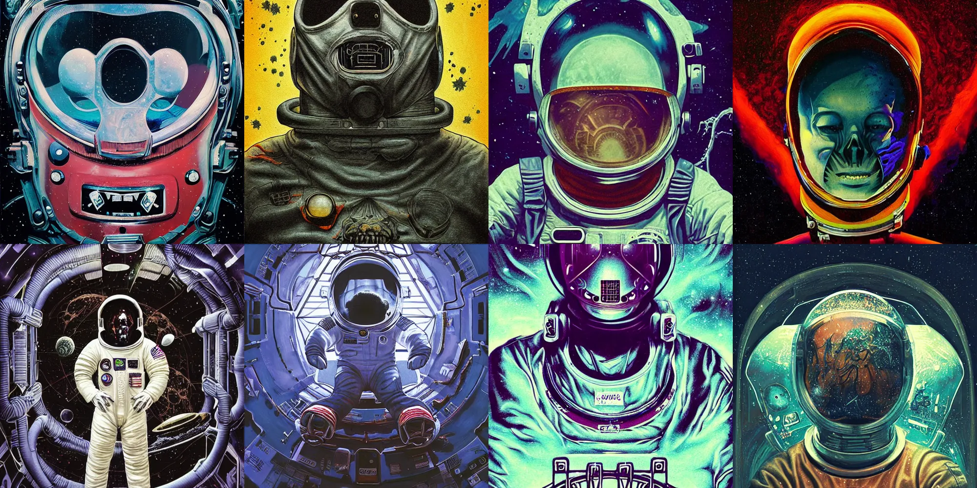 Prompt: astronaut, horror poster 9 0 s, cosmic horror, abstract, ghostly, arcade, duotone, poltergeist, lets get weird, intricate, elegant, highly detailed, digital painting, artstation, smooth, sharp focus, raytracing, unreal engine 5, art by mondo, julian del rey and greg rutkowski, david la chapelle, ultraviolet colors,