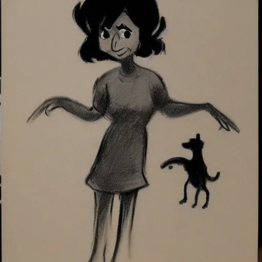 Image similar to milt kahl sketch of black hair cuban girl with dog nose