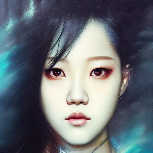 Image similar to jisoo of blackpink, hyperrealistic portrait, bladerunner street, by karol bak and agnes cecile and artgerm, fantasy art, photo realistic, dynamic lighting, artstation, poster, volumetric lighting, very detailed face, 8 k, award winning