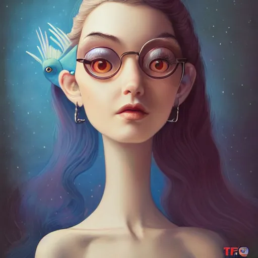 Prompt: Lofi portrait with bird, Pixar style by Joe Fenton and Stanley Artgerm and Tom Bagshaw and Tim Burton