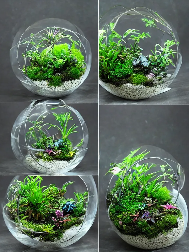 Image similar to terrarium with plants from a different planet. holographic, beautiful, ethereal