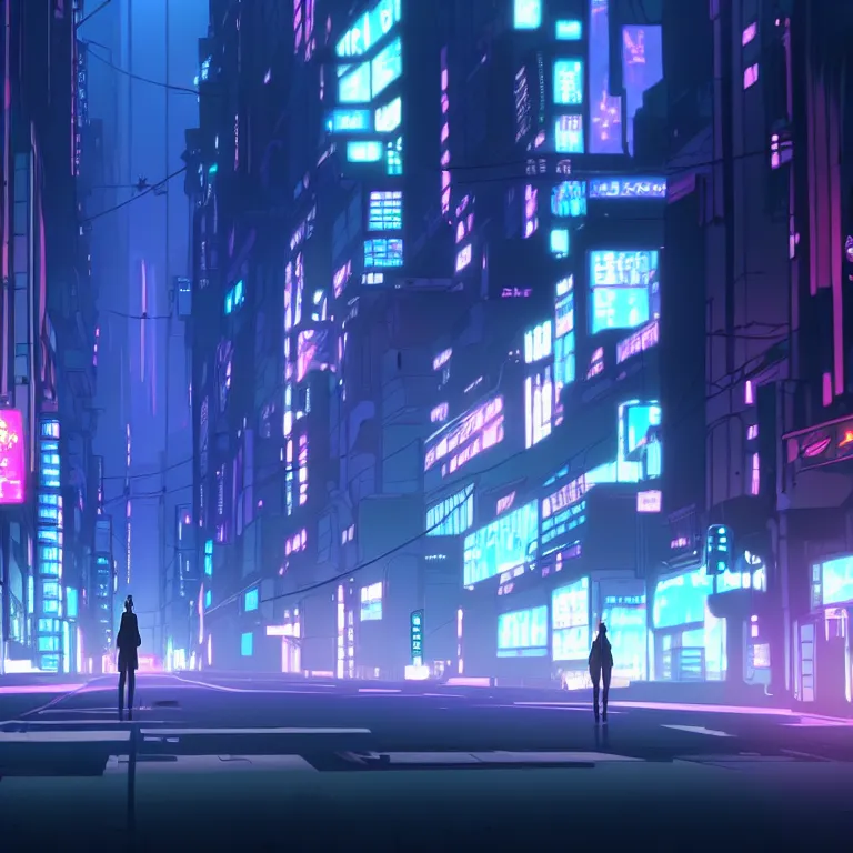 Image similar to city hightway in the atmospheric cyberpunk anime film, gouache matte background painting, neon noir, at night with lights, by makoto shinkai, in the anime series ergo proxy, beautiful specular edge highlights and rim lighting