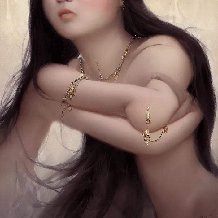 Image similar to a beautiful young charming asian goddess with sundress + jewelry + shinny eyes | | winter, symmetric, realistic shaded, unpleasant face, good looking, fine details, dior, lv, realistic shaded lighting poster by greg rutkowski, macoto takahashi, magali villeneuve, artgerm, jeremy lipkin and michael garmash