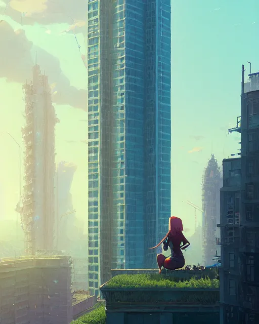 Prompt: highly detailed vfx portrait of a tall building, unreal engine, greg rutkowski, loish, rhads, beeple, makoto shinkai and lois van baarle, ilya kuvshinov, rossdraws, tom bagshaw, alphonse mucha, global illumination, detailed and intricate environment