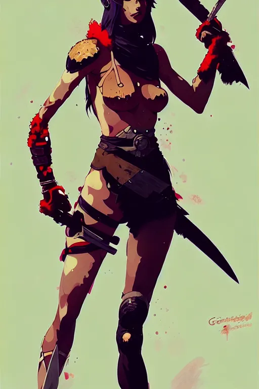 Prompt: an ultra detailed full body portrait of a young gorgeous female warrior character with vintage style, by conrad roset, greg rutkowski and makoto shinkai trending on artstation