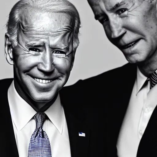 Image similar to A portrait photo of joe biden teams up with a teenage joe biden, perfect faces, 50 mm, award winning photography