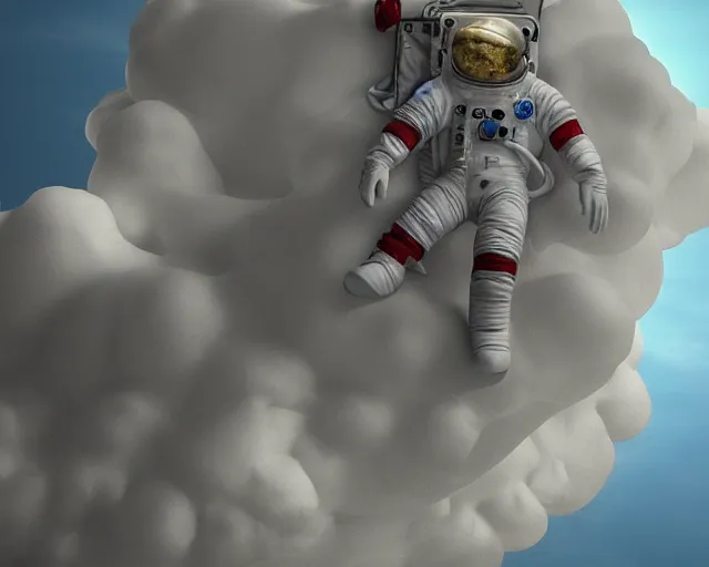 Prompt: an astronaut sitting on a cloud, 3d art by marco zagara