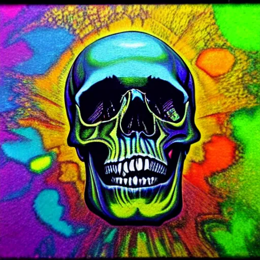 Prompt: human skull, trippy, glitch, psychedelic, paint dripping,