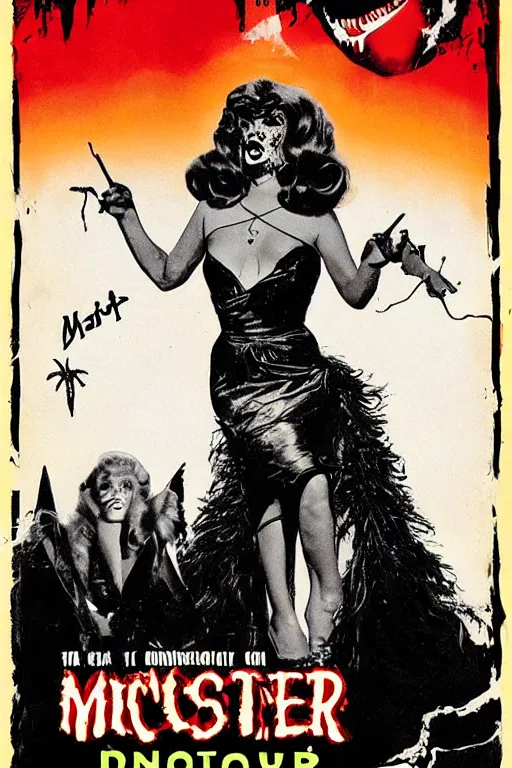 Image similar to drag queen monster vintage horror movie poster