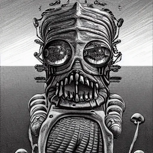 Image similar to detailed realistic illustration of spongebob, in the style of h r giger and moebius and wayne barlowe