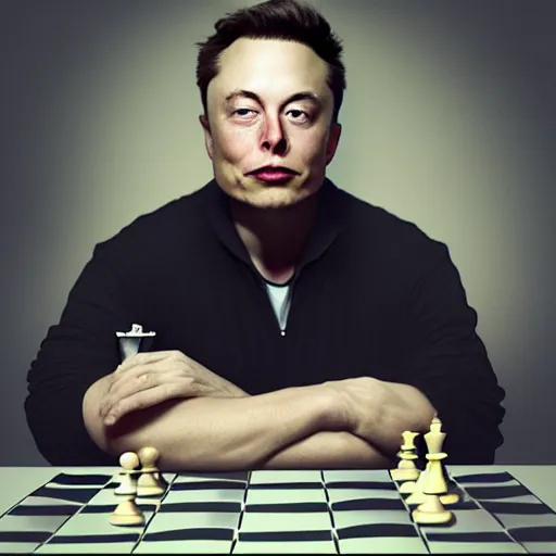 Prompt: elon musk winning at chess, photorealistic, octane render, artstation, lowbrow style,