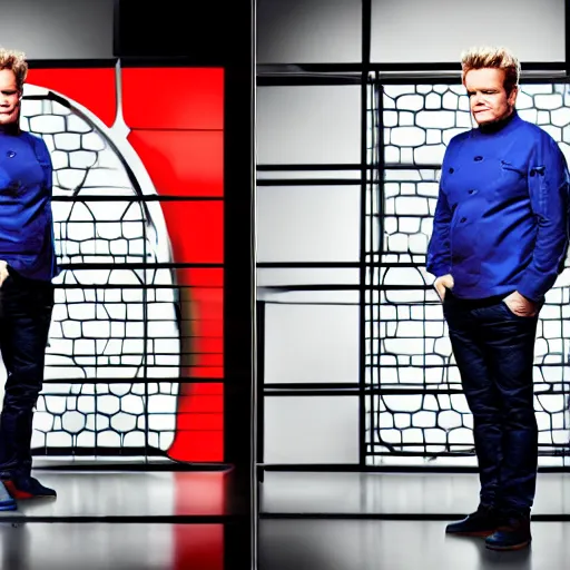 Prompt: symmetrical, full body portrait of Gordon Ramsey, very happy, studio lighting, depth of field, photography, hyper colors, highly detailed